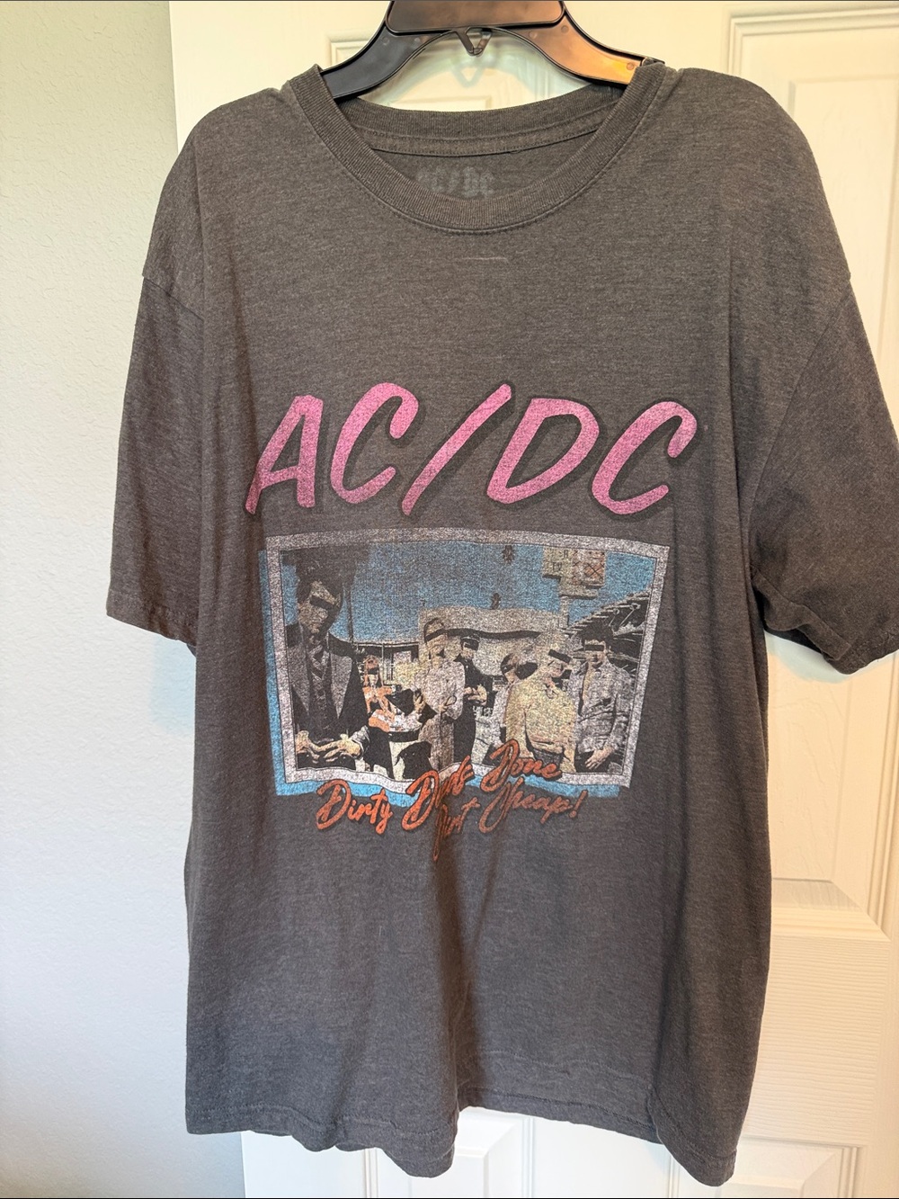 AC/DC Charcoal Tee with Pink Logo and Multicolor Print